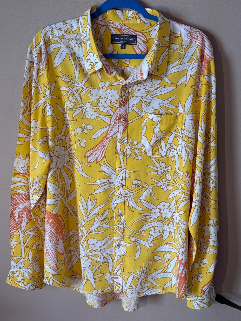 Paisley & Gray Yellow Floral and White Button-Down Shirt with Orange Accents, XL